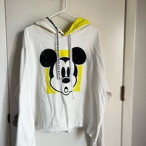 Disney Women’s Cropped White and Yellow Mickey Mouse Hoodie